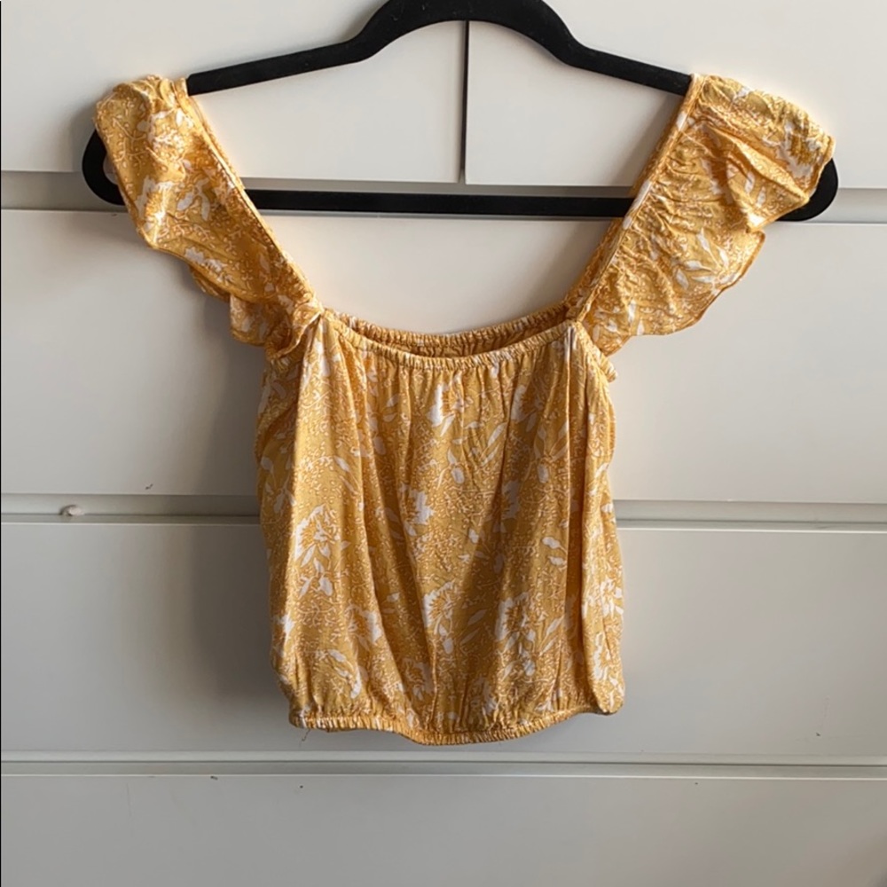 Xs yellow floral amuse society crop top